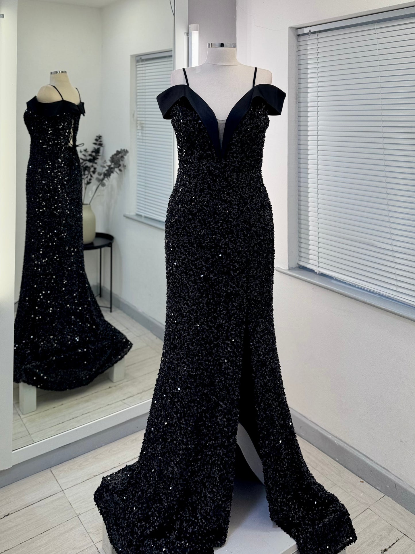 Black Sequin Off-Shoulder Gown