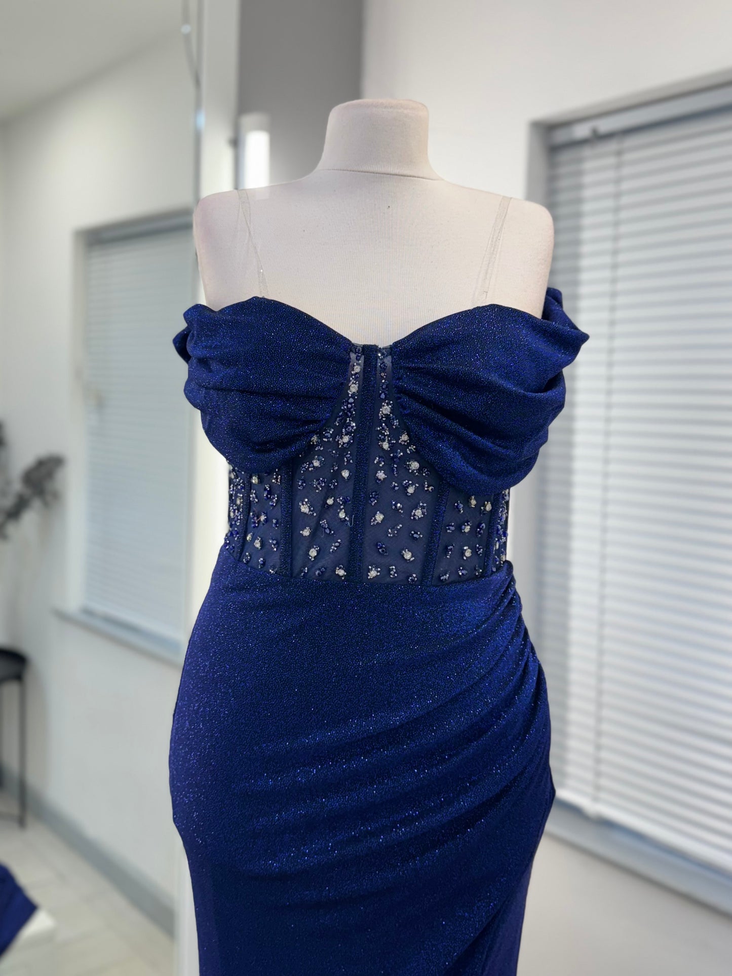 Royal Blue Sheer Corset Gown