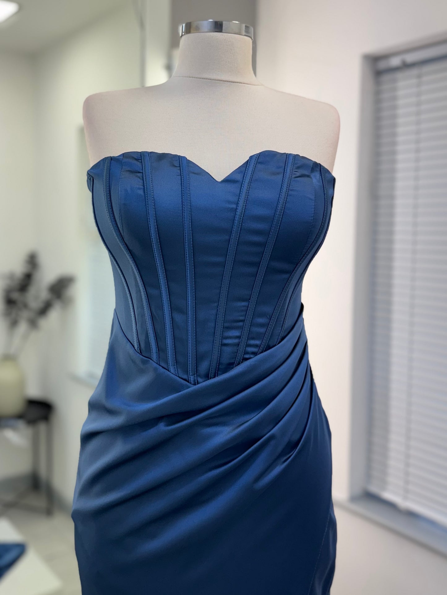 Midnight Satin Corset Evening Gown