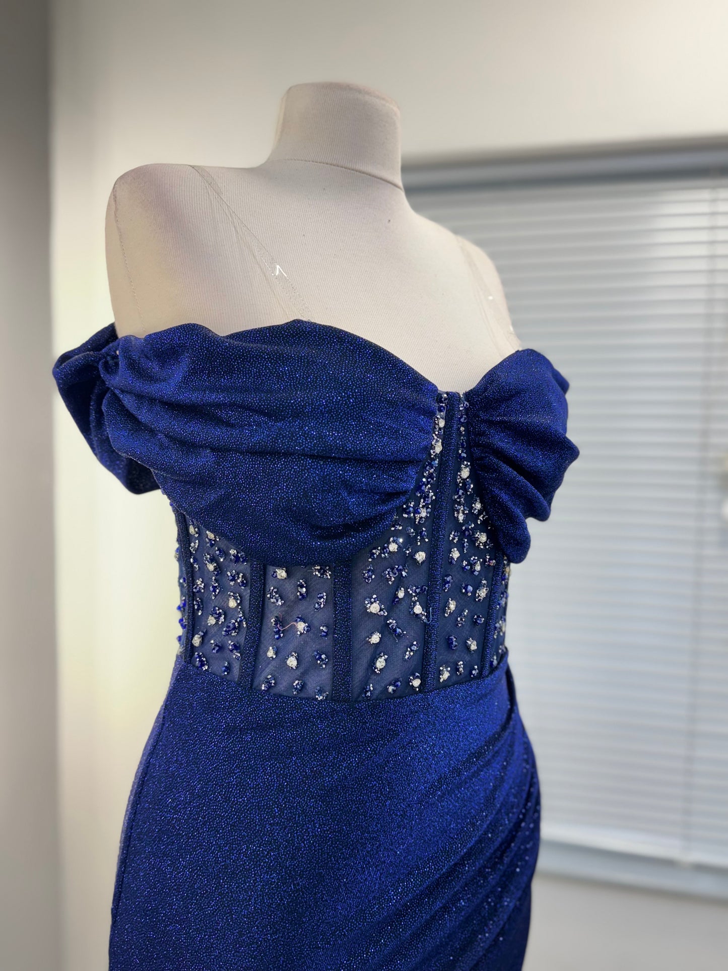Royal Blue Sheer Corset Gown