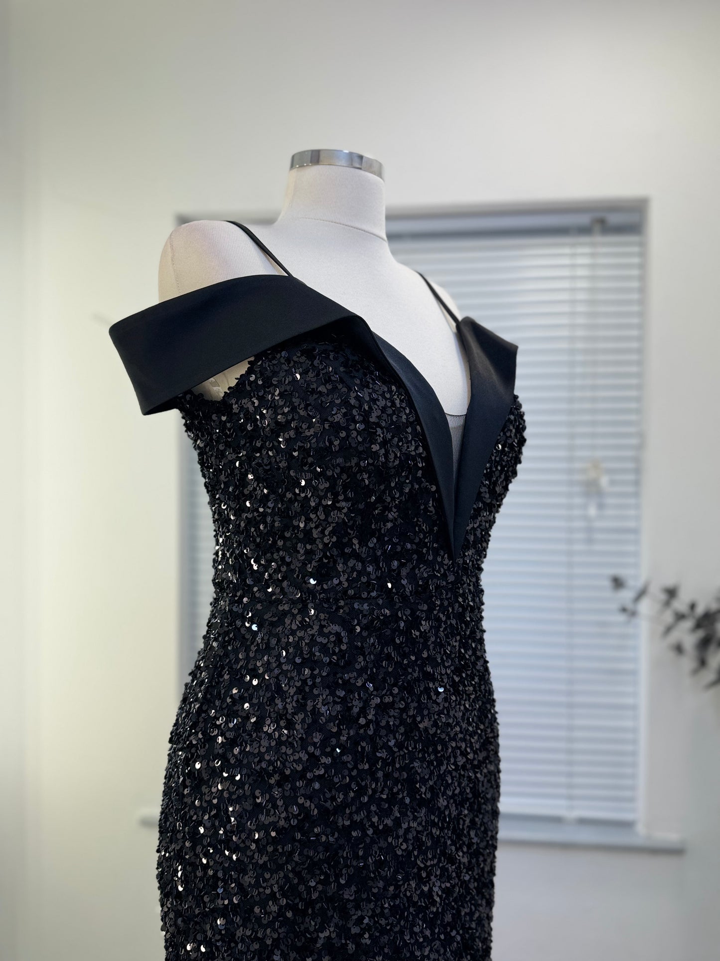 Black Sequin Off-Shoulder Gown