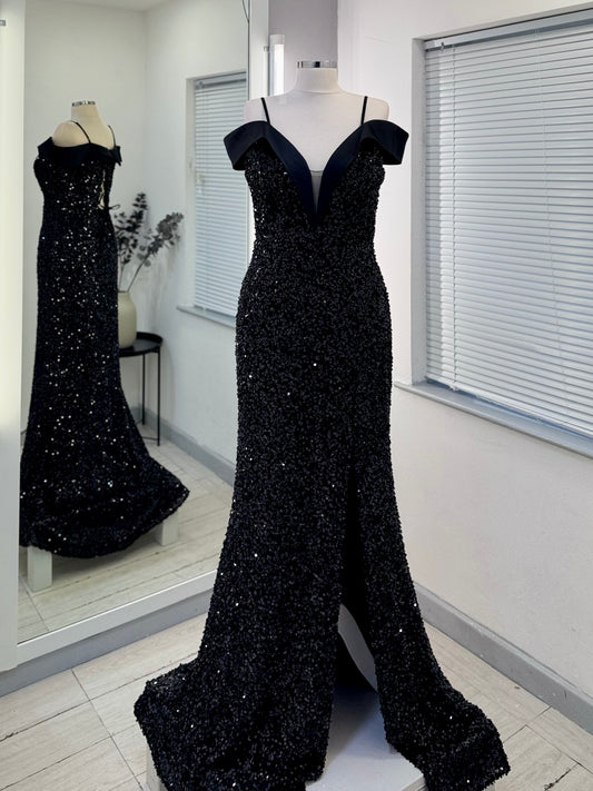 Black Sequin Off-Shoulder Gown