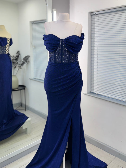 Royal Blue Sheer Corset Gown