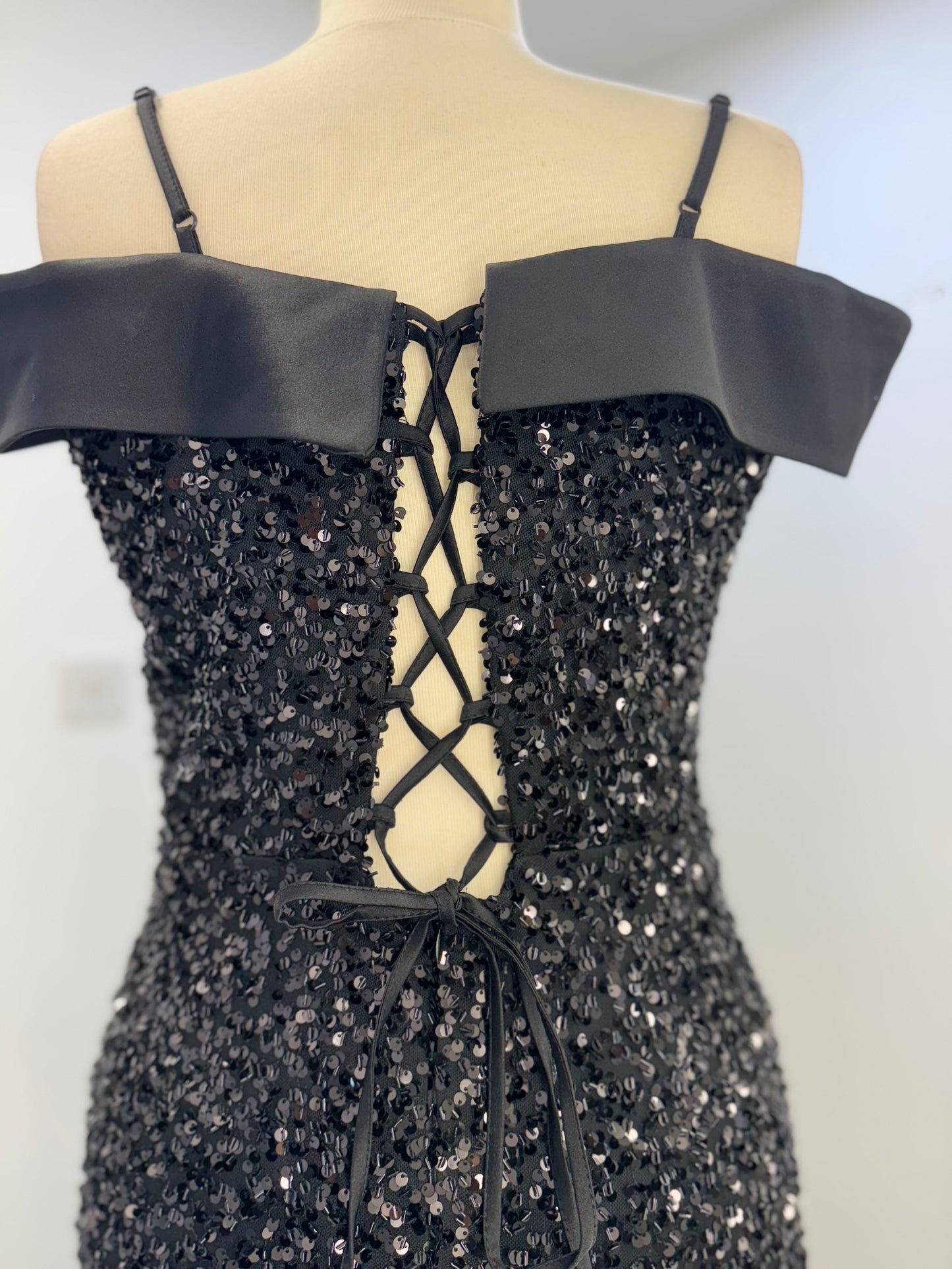 Black Sequin Off-Shoulder Gown
